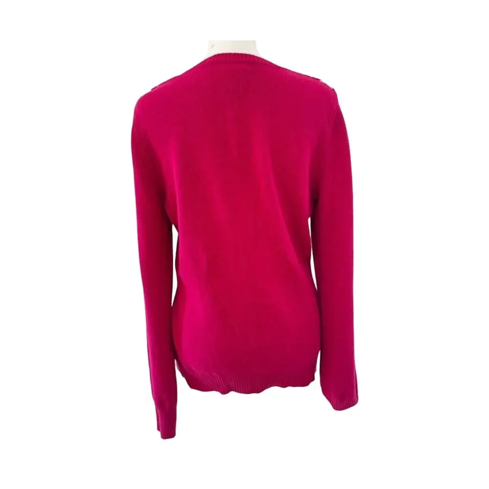 IZOD Golf Argyle V-Neck Sweater Pink Cotton Pullover Women’s Small Size S Preppy - Picture 3 of 5